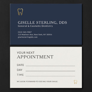 Navy Blue & Gold Dentist Office Appointment Business Card