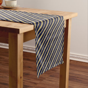 Navy Blue & Gold diagonal stripes Short Table Runner