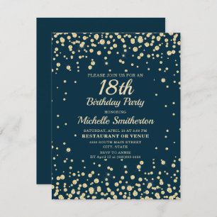 Navy Blue Gold Diamond Glitter Women 18th Birthday Card