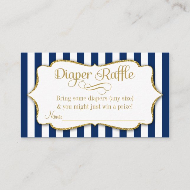 Navy Blue Gold Diaper Raffle Baby Shower Cards (Front)
