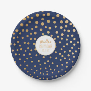 Navy Blue gold dot boy baby shower decor Paper Plate