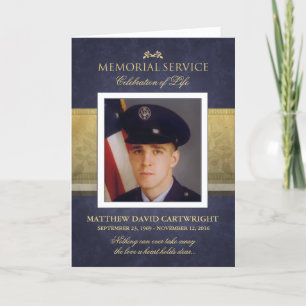 Navy Blue & Gold Elegance Memorial Service Invite