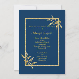 Navy Blue Gold ELEGANT CLASSIC WEDDING Invitation