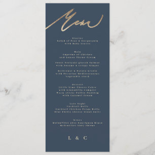 Navy Blue Gold Elegant Classic Wedding Menu