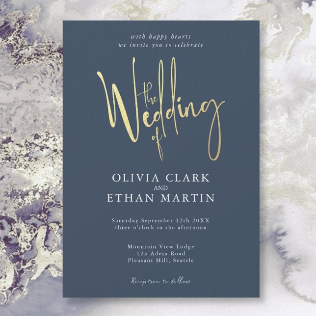 Navy Blue Gold Elegant Modern Simple Invitation (Creator Uploaded)