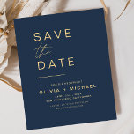 Navy Blue Gold Elegant Save the Date Minimalist<br><div class="desc">Budget Wedding Boho Save the Date Cards. The Save the Date cards contain a modern hand lettered cursive script typography that are elegant,  simple and modern to use after you minimalist simple wedding day celebration.</div>