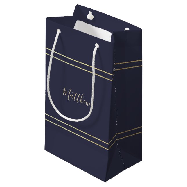Navy Blue Gold Elegant Wedding  Small Gift Bag (Front Angled)