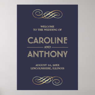 Navy Blue   Gold Elegant Wedding Welcome Sign