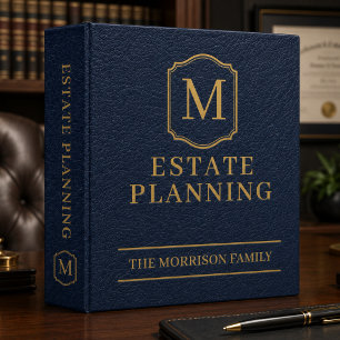 Navy Blue Gold Faux Leather Estate Planning Binder