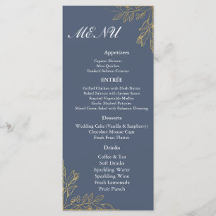 Navy Blue Gold Feather Modern Wedding Reception Menu