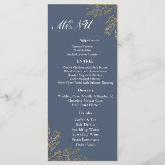 Navy Blue Gold Feather Modern Wedding Reception Menu