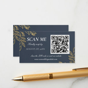 Navy Blue Gold Feather Wedding RSVP Enclosure Card