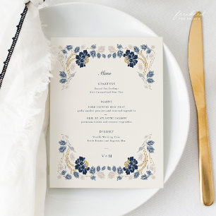 Navy Blue Gold Floral Art Nouveau Wedding Menu
