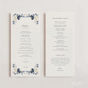 Navy Blue Gold Floral Art Nouveau Wedding Program