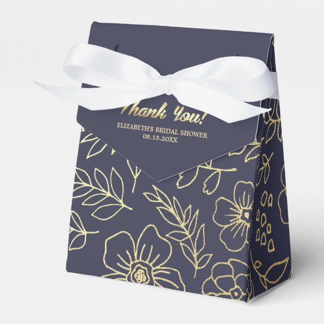 Navy Blue | Gold Floral Bridal Shower Favour Boxes (Front Side)