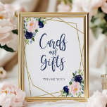 Navy Blue Gold Floral Cards And Gifts Sign<br><div class="desc">This elegant bridal shower suite features a navy and blush bouquet set within a modern gold geometric frame. This suite includes enclosure cards, signs, and personalized party supplies like napkins. If you need assistance with personalization, including colour or wording changes, or if you notice a missing item, please don't hesitate...</div>
