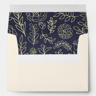 Navy Blue   Gold Floral Pattern Wedding Envelopes