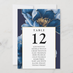 Navy Blue Gold Floral Table Number Seating Chart