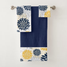 Navy Blue Gold Flower Pattern