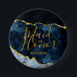 Navy Blue & Gold Foil Agate Marble Maid of Honour 3 Inch Round Button<br><div class="desc">Navy Blue & Gold Foil Watercolor Marble Agate Gilded Geode Design,  with Modern and Script fonts. Trendy and Chic Wedding Maid of Honour button! ~ Check my shop to see the entire wedding suite for this design!</div>