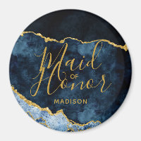 Navy Blue & Gold Foil Agate Marble Maid of Honour