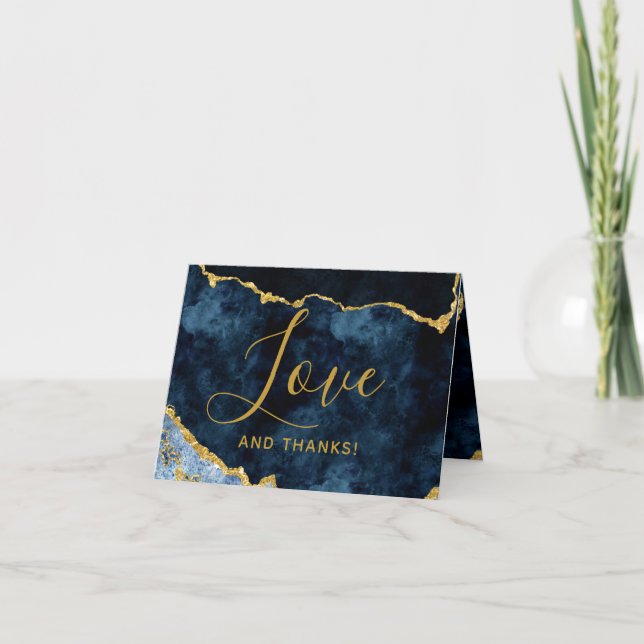 Navy Blue & Gold Foil Agate Marble Thank You Photo (Front)