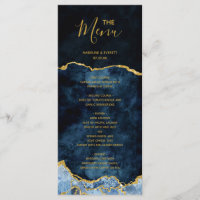 Navy Blue Gold Foil Agate Marble Wedding Menu