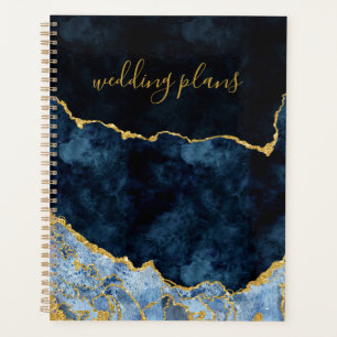 Navy Blue Gold Foil Agate Marble Wedding Plans Planner