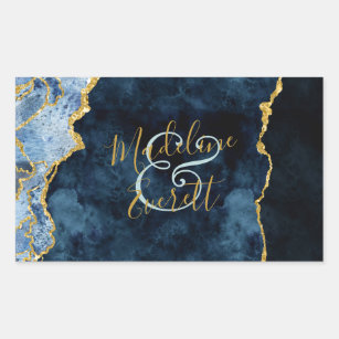 Navy Blue Gold Foil Agate Monogram Wedding Sticker