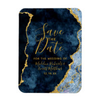 Navy Blue Gold Foil Agate Save the Date Wedding