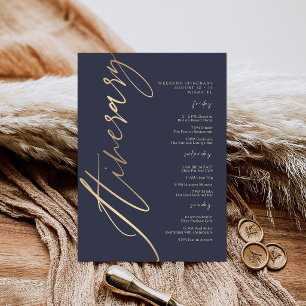 Navy Blue Gold Foil Birthday Weekend Itinerary Inv Invitation