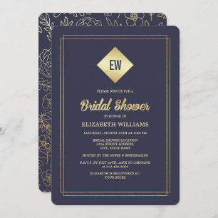 Navy Blue   Gold Foil Bridal Shower Invitation