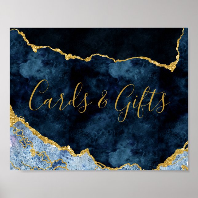 Navy Blue Gold Foil Cards and Gifts Table Sign (Front)