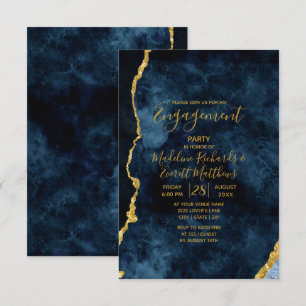 Navy Blue Gold Foil Engagement Party Invitation