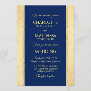Navy Blue Gold Foil Glitter Wedding Invitation