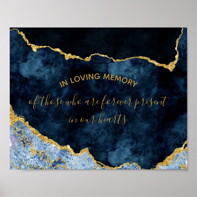 Navy Blue Gold Foil In Loving Memory Wedding Sign (Front)
