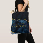 Navy Blue & Gold Foil Marble Agate Custom Text Tote Bag<br><div class="desc">Navy Blue & Gold Foil Watercolor Marble Agate Gilded Geode Design,  with Modern and Script fonts. Trendy and Chic Custom Text Tote Bag! ~ Check my shop to see the entire suite for this design!</div>