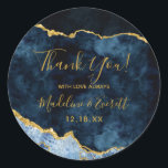 Navy Blue Gold Foil Marble Agate Wedding Thank You Classic Round Sticker<br><div class="desc">Navy Blue & Gold Foil Watercolor Marble Agate Gilded Geode Design,  with Modern and Script fonts. Trendy and Chic Wedding Thank you favour stickers! ~ Check my shop to see the entire wedding suite for this design!</div>