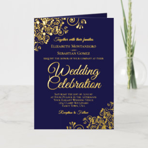 Navy Blue & Gold Foil Wedding Invite Program Combo