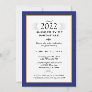 Navy Blue & Gold Formal Graduation Party Invite