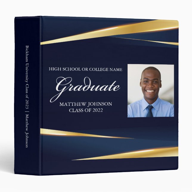 Navy Blue Gold Formal Graduation Photo Album Binder (Front/Spine)