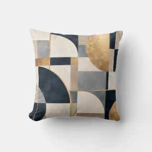 Navy Blue Gold Geometric Abstract Pattern Throw Pillow