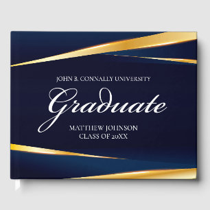 Navy Blue Gold Geometric Custom Formal Graduation Guest Book
