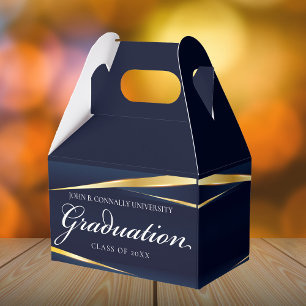 Navy Blue Gold Geometric Formal Graduation Party Favor Box