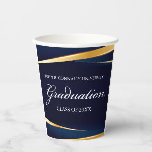 Navy Blue Gold Geometric Formal Graduation Party Paper Cups