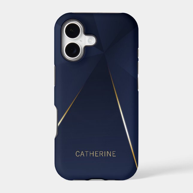 Navy Blue Gold Geometric Personalized Name (Back)