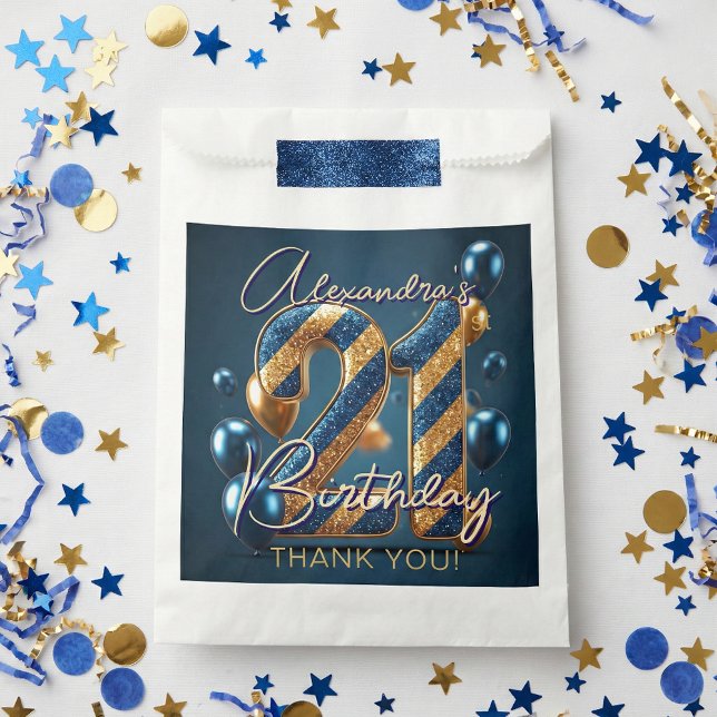 Navy Blue Gold Glitter Balloons 21st Birthday Favour Bag (Creator Uploaded)