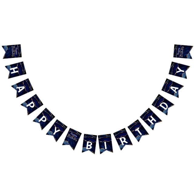 Navy Blue Gold Glitter Birthday Bunting Flags (All)