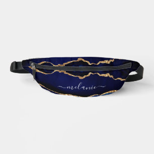 Navy Blue Gold Glitter Custom Name Fanny Pack