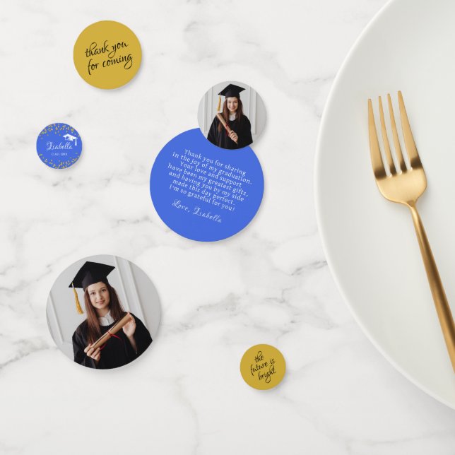 Navy Blue Gold Glitter Dust Graduation Thank You Confetti (Group)